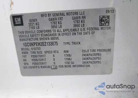 2014 Chevrolet Silverado K1500 z USA, uszkodzony, nr VIN 1GCVKPEH2EZ133675